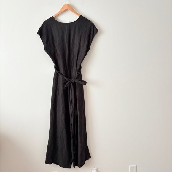 Aritzia Wilfred Brax Linen Blend Cropped V Neck Wrap Jumpsuit Black Size 6 - Picture 5 of 7